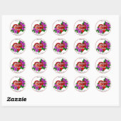 Sticker Rond Coeur rouge rose roses Merci Mariage Faveur (Feuille)