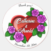 Sticker Rond Coeur rouge rose roses Merci Mariage Faveur (Devant)