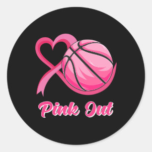 Sticker Rond Coeur Ruban Basketball Rose Out Cancer du sein Awa