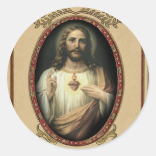 Sticker Rond Coeur sacré catholique traditionnel de Jésus