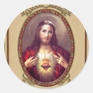 Sticker Rond Coeur sacré de catholique de Jésus