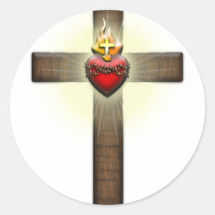 Sticker Rond Coeur sacré de croix de Jésus
