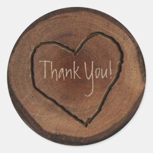 Sticker Rond Coeur sculpté Bois écorce Mariage rustique Favoris