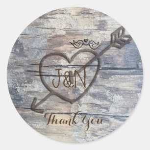 Sticker Rond Coeur sculpté en bois Inséparables mariage Faveur