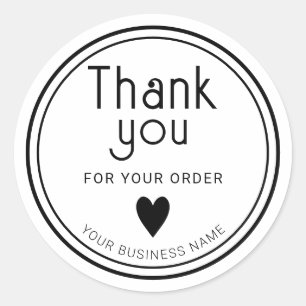 Sticker Rond Cœur simple noir et blanc Merci pour les affaires