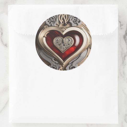 Sticker Rond Coeur Steampunk - Amour mécanique complexe (Sac)