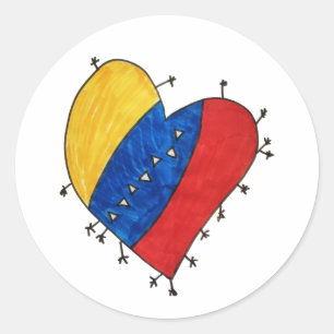 Sticker Rond Coeur vénézuélien jaune, bleu et rouge