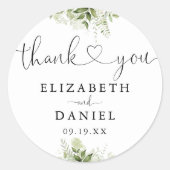 Sticker Rond Coeur verdoyant Script Merci Mariage Faveur (Devant)