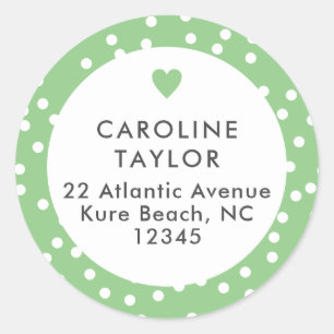 Sticker Rond Cœur Vert Citron & Points Cute Adresse Féminine Mi