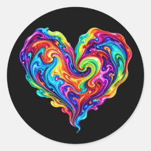 Sticker Rond Cœur vibrant de peinture déversée arc-en-ciel