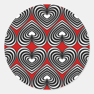 Sticker Rond Coeurs à carreaux noir et blanc
