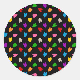 Sticker Rond Cœurs Amour Colorés Motif Design Noir