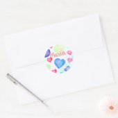 Sticker Rond Coeurs aquarelle (Enveloppe)