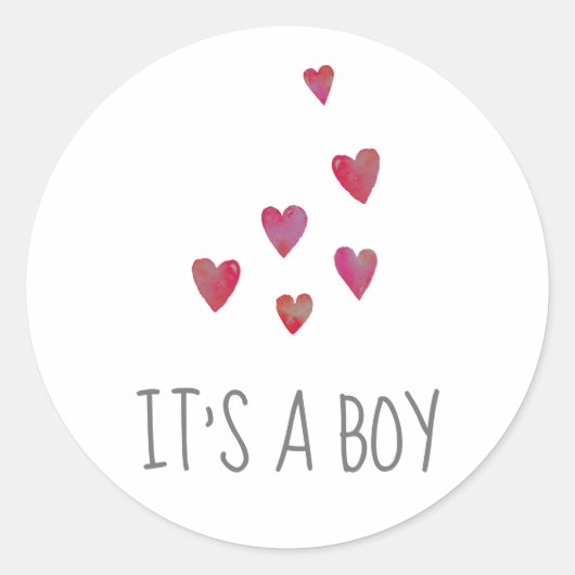 Sticker Rond Cœurs aquarelle | C'est un garçon Baby Shower Roug (Devant)
