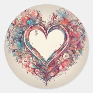 Sticker Rond Coeurs - aquarelle peinture cardiaque