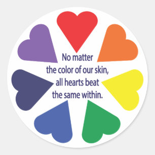 Sticker Rond Coeurs arc-en-ciel