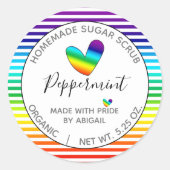 Sticker Rond Coeurs arc-en-ciel et rayures Sugar Scrub (Devant)