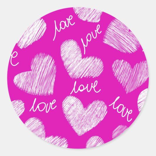 Sticker Rond Coeurs Blancs Rose mignon avec script d'amour (Devant)