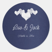 Sticker Rond Coeurs blancs sur l'élégante marine (Devant)