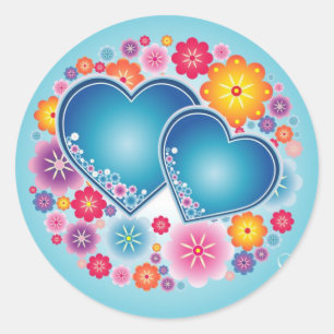 Sticker Rond Coeurs bleus