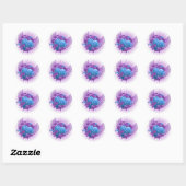 Sticker Rond Coeurs bleus Roses et ailes (Feuille)