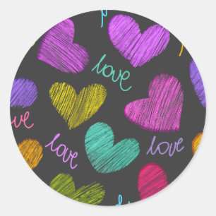 Sticker Rond Coeurs Bleus Vibrants avec script d'amour