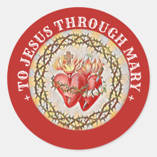 Sticker Rond Coeurs catholiques de Jésus Vierge Marie Religieux