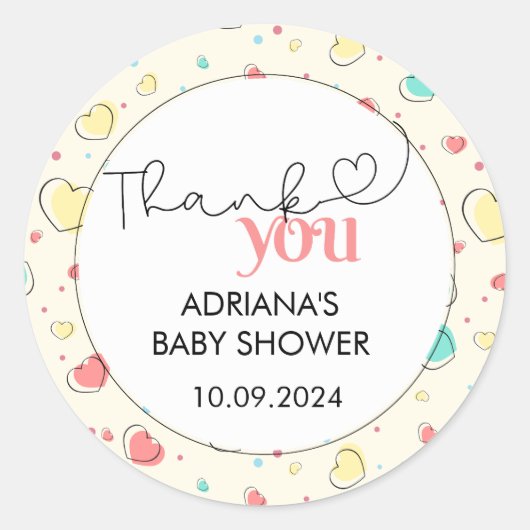 Sticker Rond Coeurs colorés mignons Merci (Devant)