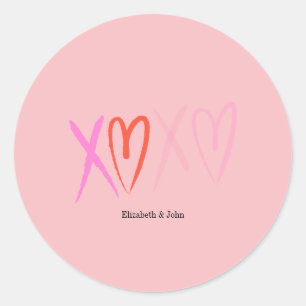 Sticker Rond Coeurs colorés "XOXO" Saint Valentin