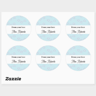 Sticker Rond Coeurs cousus rose sur bleu