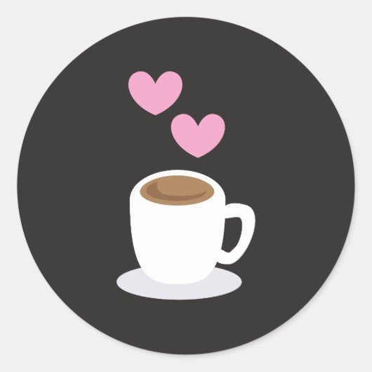Sticker Rond Coeurs d'amour café sur noir (Devant)