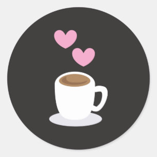 Sticker Rond Coeurs d'amour café sur noir