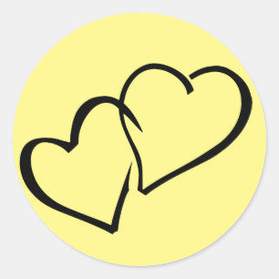 Sticker Rond Coeurs d'Amour Jaune Et Noir Mariage, Fiançailles