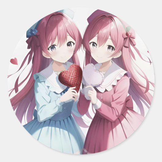 Sticker Rond Coeurs d'Anime Valentine (Devant)