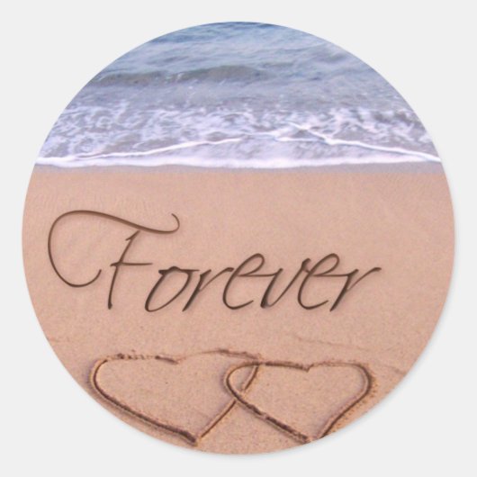 Sticker Rond Coeurs dans le sable pour toujours (Devant)