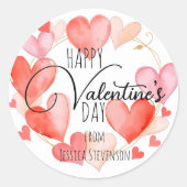 Sticker Rond Coeurs d'aquarelle rouge et rose Saint-Valentin (Devant)