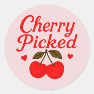 Sticker Rond Cœurs de cerises cueillis Cottagecore romantique 
