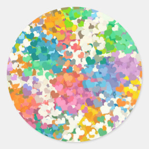 Sticker Rond Cœurs de Confettis Pastels