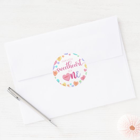 Sticker Rond Coeurs de conversation 1er anniversaire (Enveloppe)