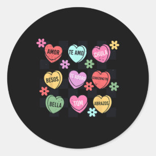 Sticker Rond Coeurs de conversation Valentine espagnole Feliz S