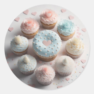 Sticker Rond Coeurs de cupcakes