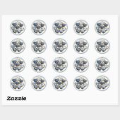 Sticker Rond Coeurs de Denim Blanc Bleu (Feuille)