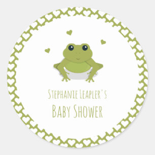 Sticker Rond Coeurs de grenouille verte Nom Baby shower