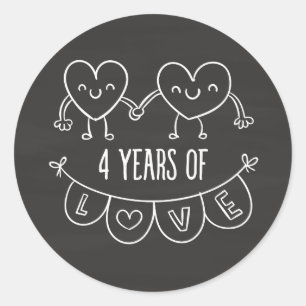 Sticker Rond Coeurs de la Chalk de 4e anniversaire