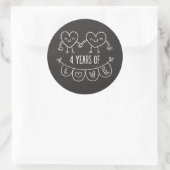 Sticker Rond Coeurs de la Chalk de 4e anniversaire (Sac)