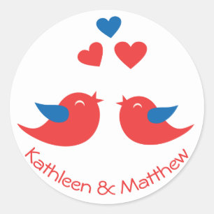 Sticker Rond Cœurs De Mariage D'Amour Rouge Et Bleu Inséparable