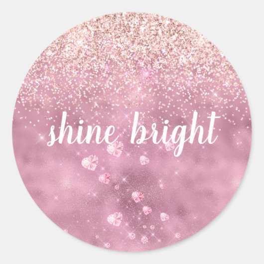 Sticker Rond Coeurs de Parties scintillant rose brillant (Devant)