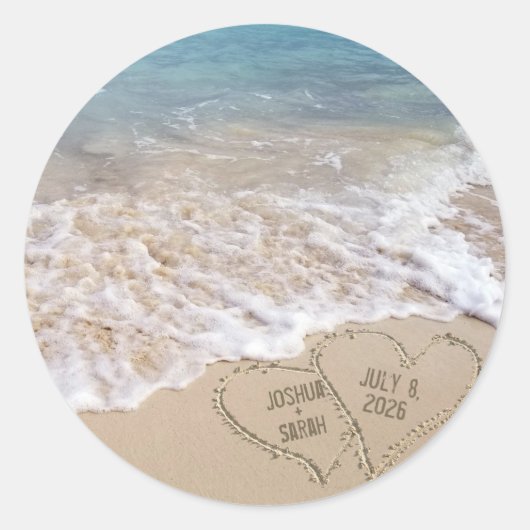 Sticker Rond Coeurs de plage mariages (Devant)
