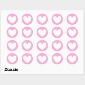 Sticker Rond Coeurs de polka blanc sur Cotton Candy rose (Feuille)
