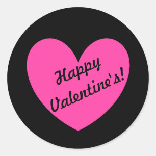 Sticker Rond Coeurs de polka rose Fuchsia sur noir